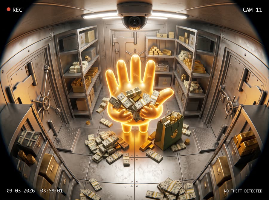 CCTV: the hand hugging cash in the vault